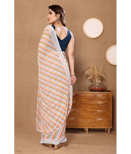 Gazal Fashions Georgette Striped Saree With Blouse Piece - Multicolour ( Pack of 1 ) - Multicolour