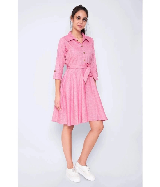 GOD BLESS - Pink Cotton Womens Shirt Dress ( Pack of 1 ) - None