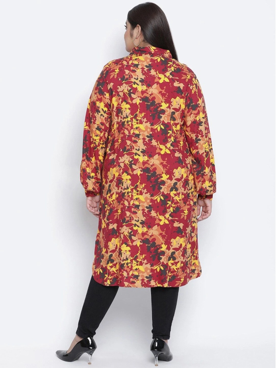 Oxolloxo Maroon & Yellow Viscose Rayon Shirt Collar Printed Tunic