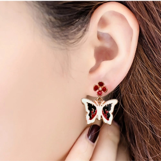 Peach Butterfly Earrings with Flower Studs