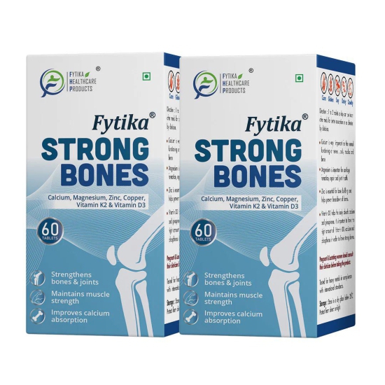 Fytika Strong Bones - Bone Health Supplement, Supports Bone Health, 1000 MG Calcium, Vitamin D3, Magnesium, Zinc, For Men, Women- Pack of 2 ( 120 Tabs )