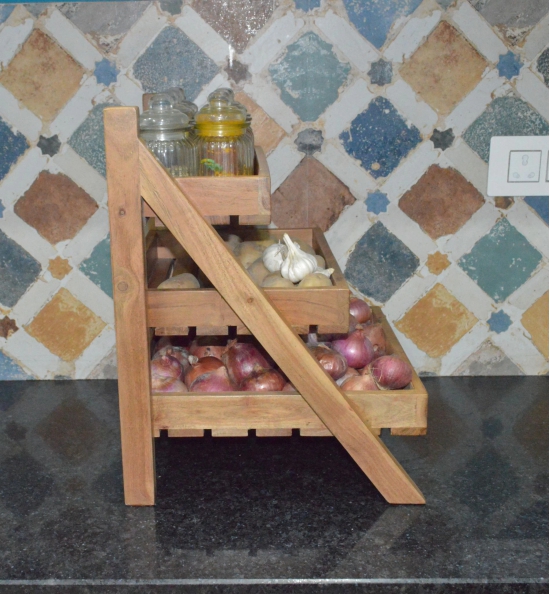 Orchid Homez Solid Wood Vegetable and Fruit Stand | Multipurpose Kitchen Organizer | Onion Baskets for Storage. Sturdy Vegetable Rack for Kitchen. Perfect Vegetable and Fruit Basket for Kitchen Storage. Durable Vegetable and Fruit Storage Unit (3 Layer).