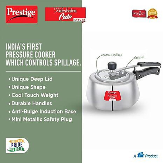 Prestige Nakshatra Cute Svachh Aluminium Gas and Induction Compatible Pressure Cooker, 3 L (Silver)