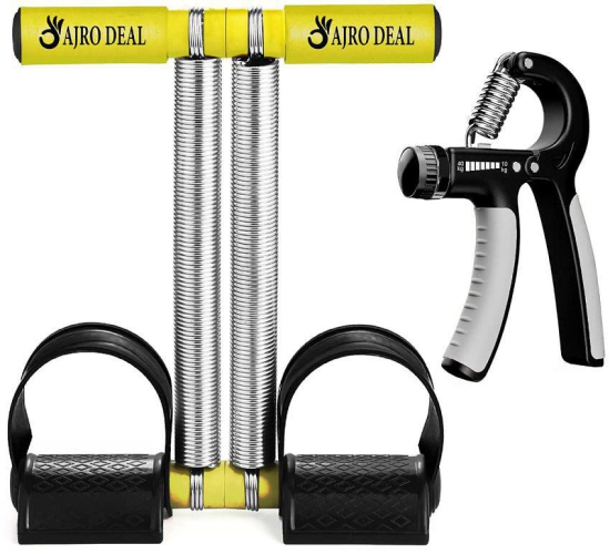 AJRO DEAL Tummy Trimmer Double Spring for Unisex Body tonner, Waist Trimmer & Fitness Equipment and Resistance (10 KG - 40 Kg) Adjustable Hand Grip| Hand Grip Strengthener for Forearm Hand E