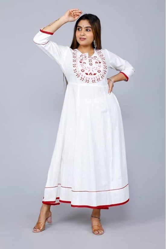 Monika Fashion Women Rayon Fabric Designer White Color Anarkali Kurta