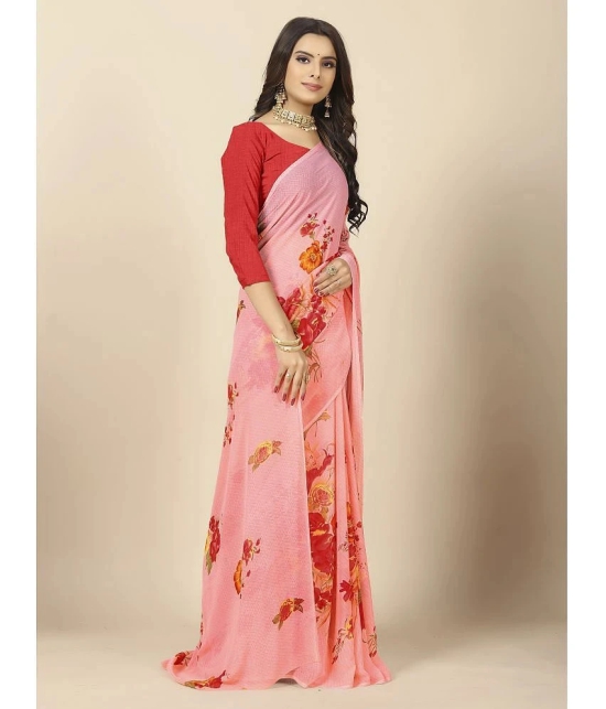 Rangita Women Floral Printed Georgette Saree With Blouse Piece - Peach - Peach