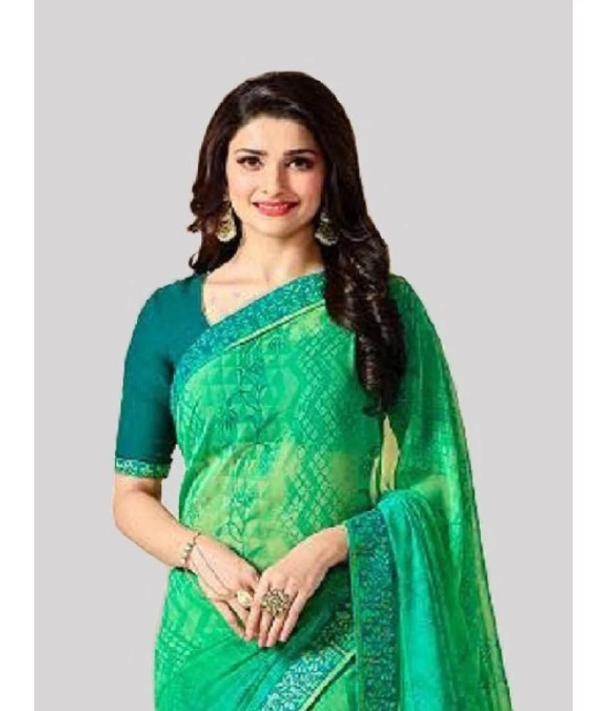 Gazal Fashions Georgette Printed Saree With Blouse Piece - Fluorescent Green ( Pack of 1 ) - Fluorescent Green