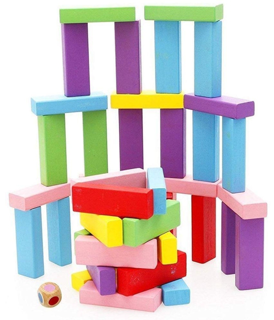 THRIFTKART-51PCS ,Colors Wooden Standard Competition Domino Children Early Educational Toys - Multi Colour