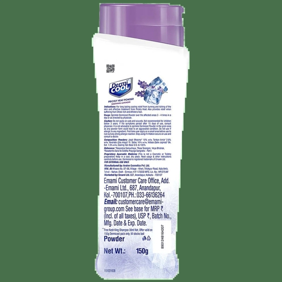 Dermi Cool Prickly Heat Powder Soothing Lavender, 150G (Get Kesh King Shampoo Free)