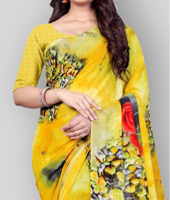 Anand - Yellow Georgette Saree With Blouse Piece ( Pack of 1 ) - Yellow