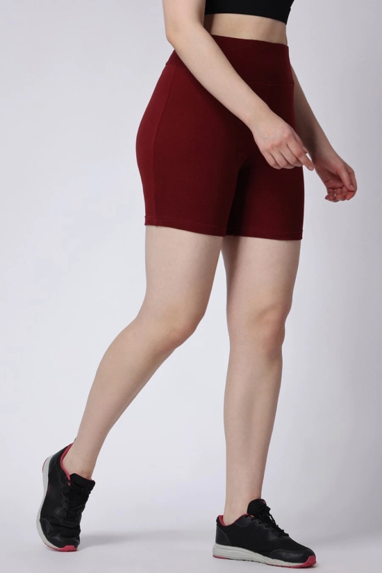 Womens Maroon High Waist Shorts Sports Wear-XL / Maroon