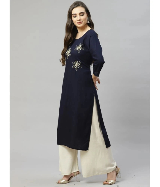 HIGHLIGHT FASHION EXPORT - Navy Blue Cotton Womens Straight Kurti ( Pack of 1 ) - None