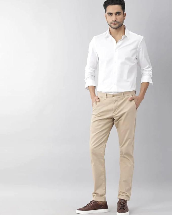 Mens Cotton Solid Formal/Semi Formal Shirt White