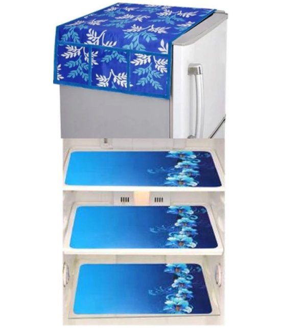 Fabolic Polyester Floral Fridge Mat & Cover ( 93 53 ) Pack of 5 - Blue - Blue