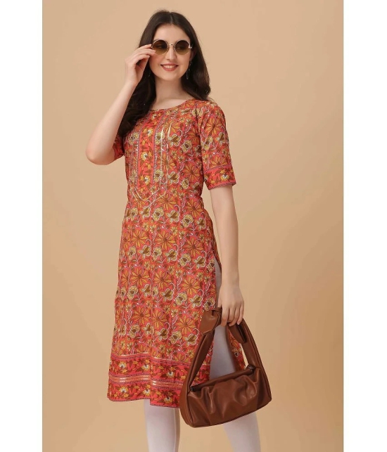 Glomee - Orange Crepe Womens Straight Kurti ( Pack of 1 ) - None