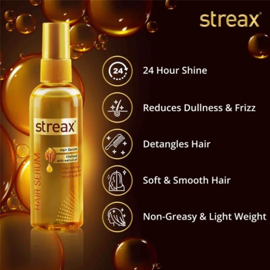 Streax Hair Serum Vitalized with Walnut Oil, For Hair Smoothening & Shine, For Dry & Frizzy Hair 100ml