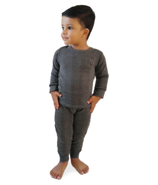 HAP Kings Round Neck Grey Melange Winter Thermal Set of Top Trouser for Kids /Thermal for Boys and Girls - None