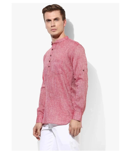 Hangup - Red Linen Mens Shirt Style Kurta ( Pack of 1 ) - None