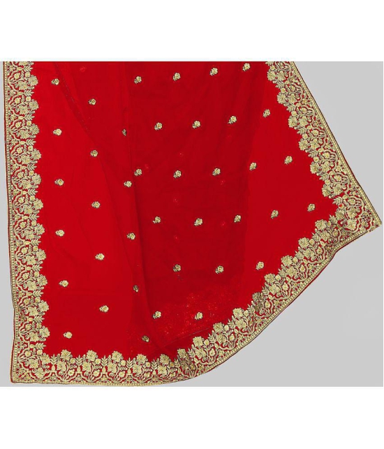 Om Shantam Sarees - Red Georgette Saree With Blouse Piece ( Pack of 1 ) - Red