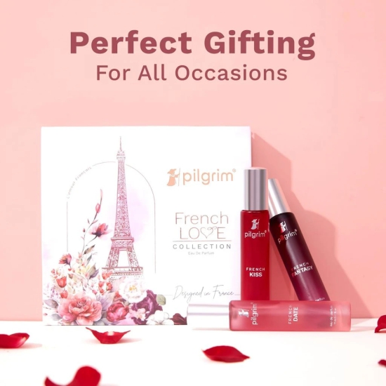 Pilgrim The French Love Collection Premium Perfume Gift Set For Women 3x17 ml | Perfume for women long lasting | Eau de parfum for women | Designed in France | Floral, Oriental & Amber Fougere scent