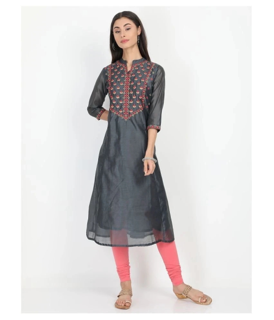 Alena - Grey Chanderi Womens A-line Kurti - S