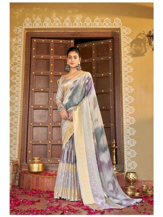 Bhuwal Fashion Chiffon Striped Saree With Blouse Piece - Grey ( Pack of 1 ) - Grey