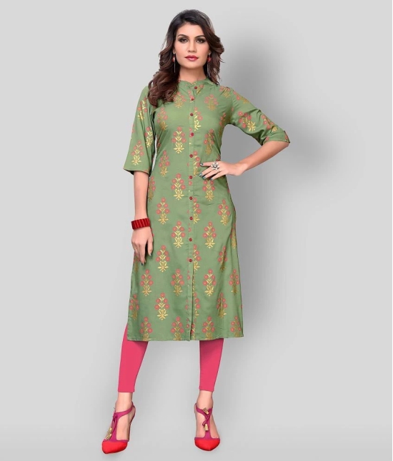 Vbuyz - Green Rayon Womens Front Slit Kurti ( Pack of 1 ) - S