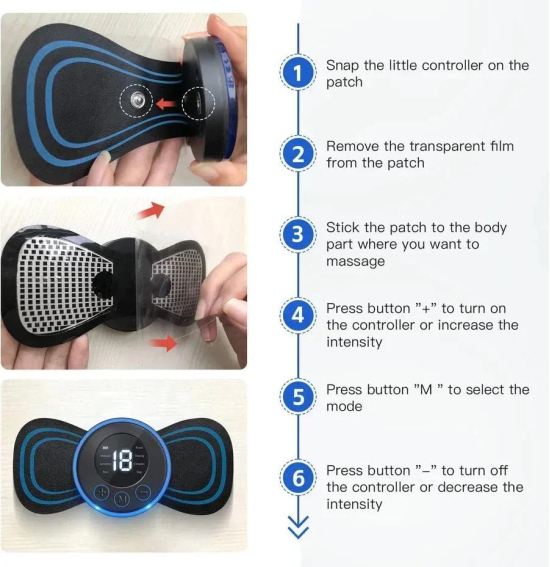 UK-0029 Full Body Mini Butterfly TENS Massager with 8 Modes, 19 Levels Electric Rechargeable Portable EMS Patch for Shoulder, Neck, Arms, Legs, Men/Women
