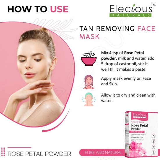 Elecious Pure Rose Petals Powder (200 Grams)