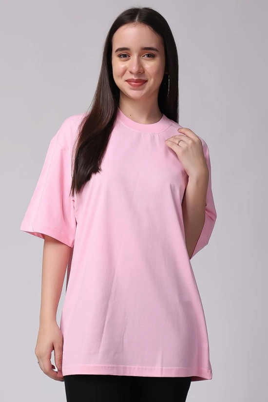 Womens Pink Plain Oversized Drop Shoulder T-Shirt-XL / Pink