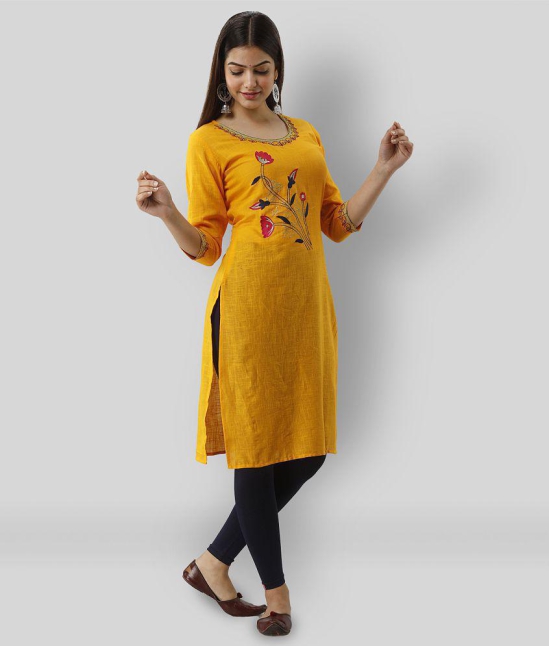 Radiksa - Yellow Cotton Womens Straight Kurti ( Pack of 1 ) - S