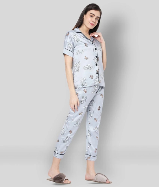 Smarty Pants - Light Grey Satin Womens Nightwear Nightsuit Sets ( Pack of 1 ) - L