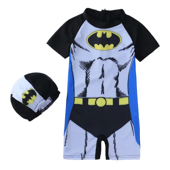 One piece superhero swimsuit with matching cap-XL (6-8yr) / Flash