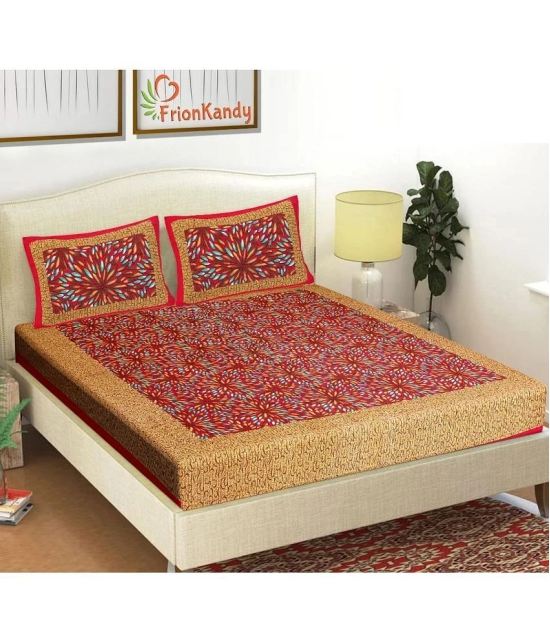 FrionKandy Living Cotton Abstract Double Bedsheet with 2 Pillow Covers - Red - Red