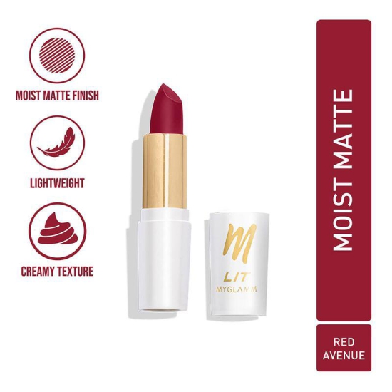 MyGlamm LIT Moist Matte Lipstick - Red Avenue (Chilli Red Shade)| Long Lasting, Pigmented, Hydrating Lipstick with Moringa Oil and Vitamin E