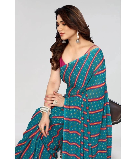 Anand Sarees Georgette Striped Saree Without Blouse Piece - Blue ( Pack of 1 ) - Blue