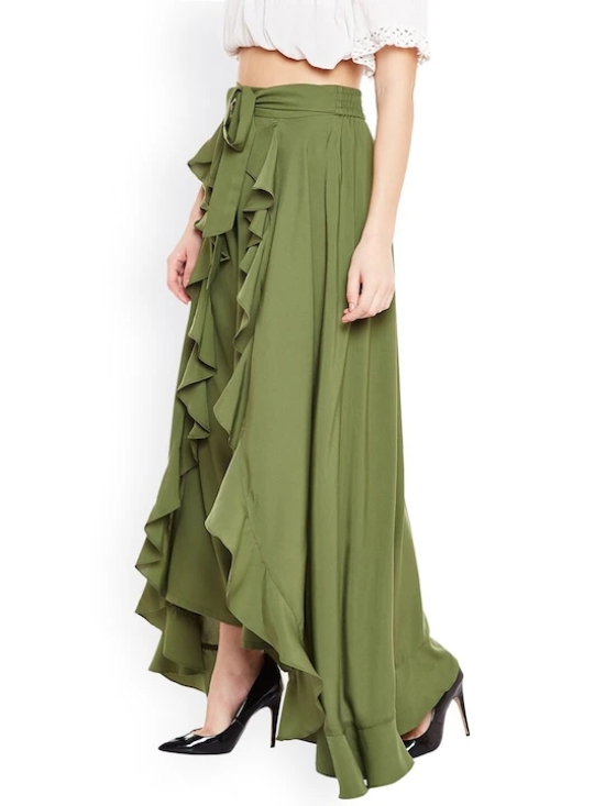 Women Olive Green Flared Solid Palazzos