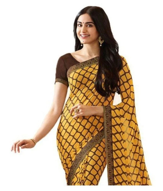 Gazal Fashions - Yellow Chiffon Saree With Blouse Piece (Pack of 1)