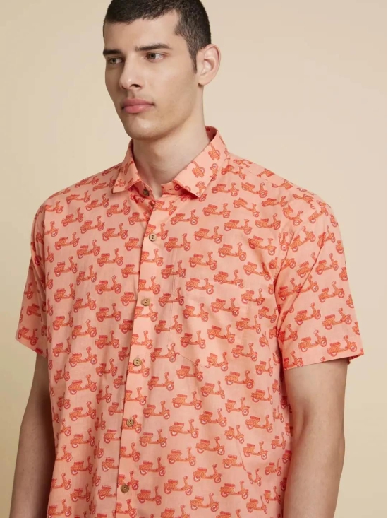 Peach Orange Scooter Printed Shirt-S