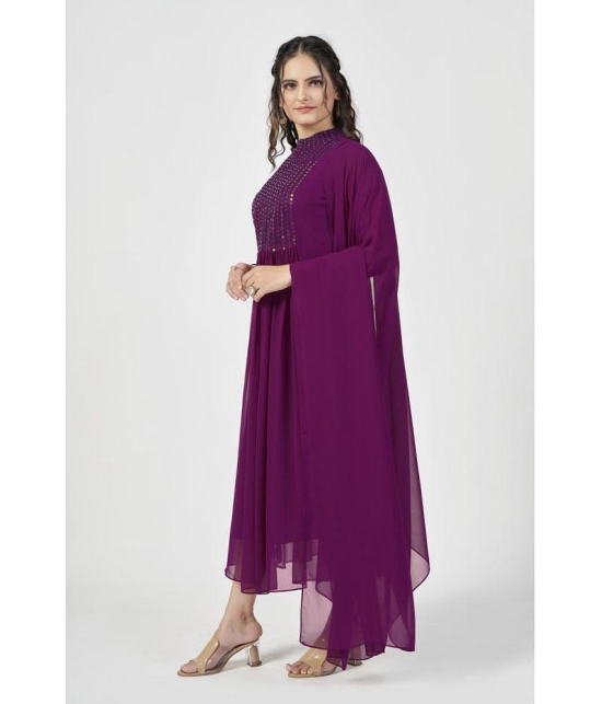 Estela - Wine Georgette Women's Flared Kurti ( Pack of 1 ) - None