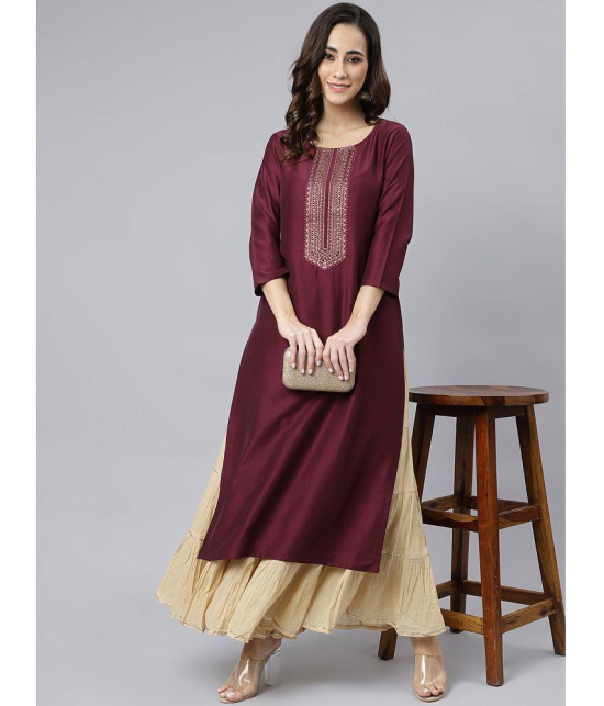 Janasya - Wine Silk Blend Women''s Straight Kurti ( Pack of 1 ) - None