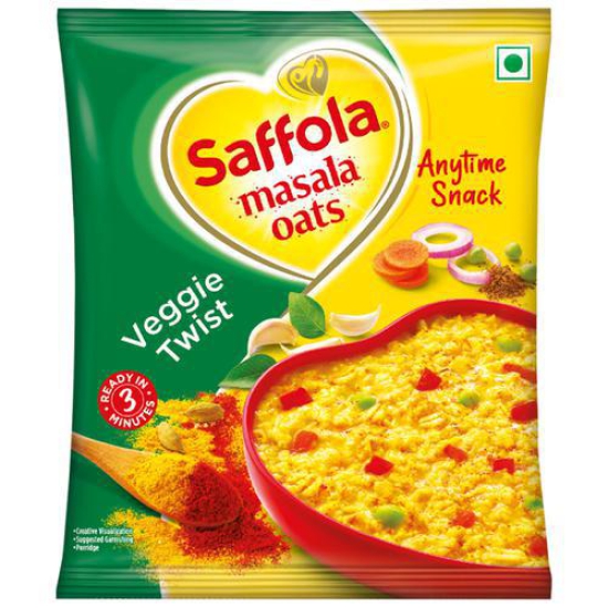 Saffola Masala Oats - Tasty Evening Snack, Fibre Rich, Veggie Twist, 38 g