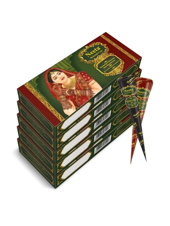 Neeta Mehendi Cones for Hand Desgning & Wedding, Bridal Mehandi Cone Reddish Brown Color 4 Pcs in 1 Box (Pack of 5)