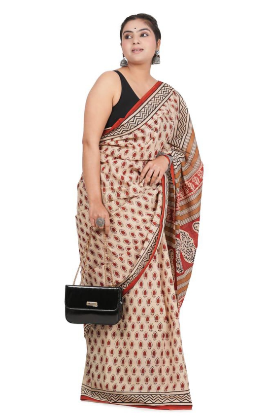 Bagru Handblock Printed Cotton Saree With Blouse - (1TTXSARRJ17106-15)