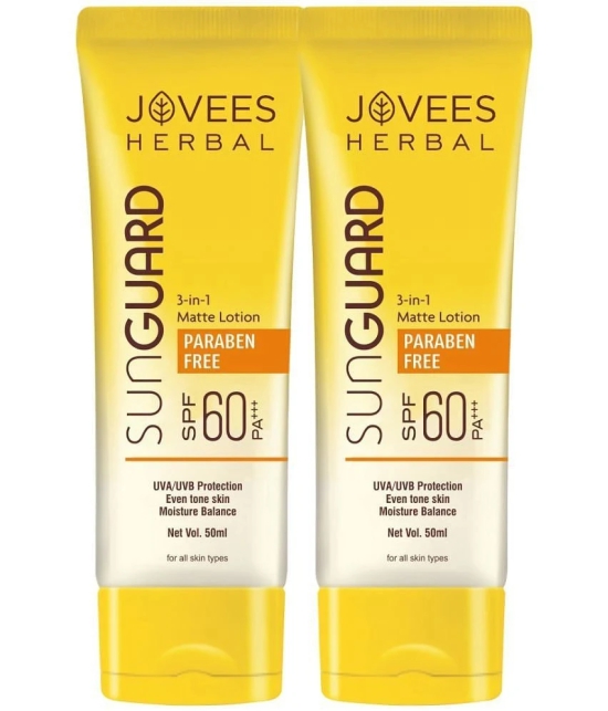 Jovees Herbal Sun Guard Lotion SPF 60 PA+++ 3 in 1 Matte Lotion Even Tone Skin 50ml (Pack of 2)