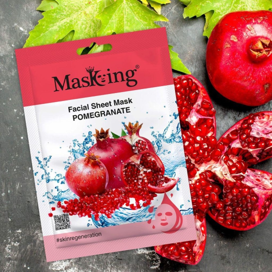 MasKing Beauty Facial Sheet Mask Cucumber, Lemon, Pomegranate, Kiwi & Honey for Skin Calming, Brightening, Regeneration, Lightening & Glowing for Women & Men, 100ml (Combo Of 5)