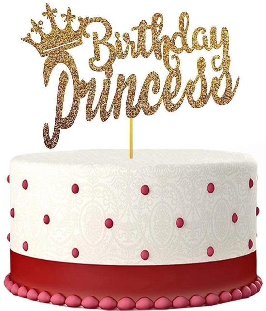 Zyozi  Happy Birthday Cake Topper for Princess Birthday Zyoziques,Gold Glitter - Gold