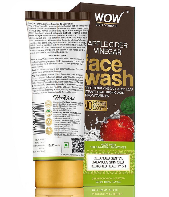 WOW Skin Science Apple Cider Vinegar Face Wash 100ml Tube