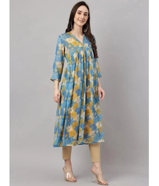 Janasya Chiffon Printed Flared Womens Kurti - Blue ( Pack of 1 ) - None