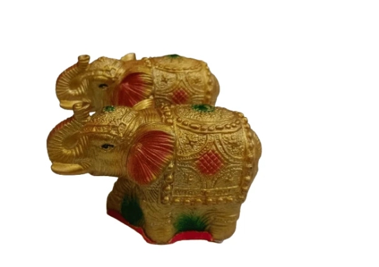 HandCrafted Fabric Un-Breakable | A Pair of Golden Elephants ShowPiece For Home Decor |Office|